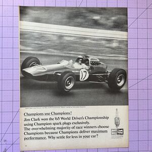 1965 Print Sales AD Art Advertisement CHAMPION Spark Plugs Formula 1 Racing